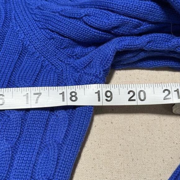 Lauren Ralph Lauren Cable Knit Full Zip Sweater Womens L Blue Cotton Pockets - Picture 8 of 8